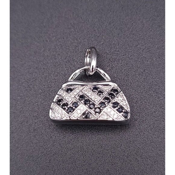 Mirabelle 18kt White Gold Diamond and Sapphire Purse Charm Pendant with Enhancer - Picture 3 of 12